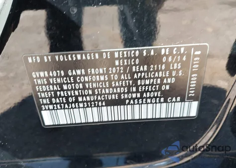 2014 Volkswagen Jetta 2.0L S from USA, damaged, VIN 3VW2K7AJ6EM312764
